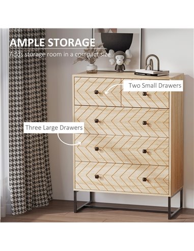 HOMCOM 5 Drawer Chest, Cabinet Storage Unit, Natural Wood Colour 831-260
