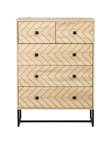 HOMCOM 5 Drawer Chest Sideboard Cabinet Storage Unit Bedroom Home Unique Zig Zag Design w/ Black Metal Handles Anti Tip & Top 83