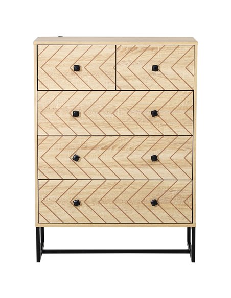 HOMCOM 5 Drawer Chest Sideboard Cabinet Storage Unit Bedroom Home Unique Zig Zag Design w/ Black Metal Handles Anti Tip & Top 83 - pic 34533 | FastDaddyshop