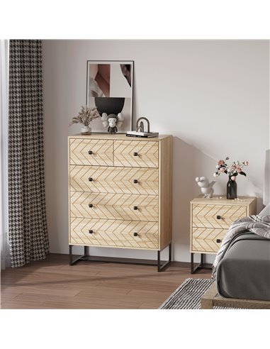 HOMCOM 5 Drawer Chest Sideboard Cabinet Storage Unit Bedroom Home Unique Zig Zag Design w/ Black Metal Handles Anti Tip & Top 83