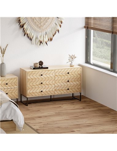 HOMCOM 6 Drawer Chest, Cabinet Storage Unit, Natural Wood Colour 831-258