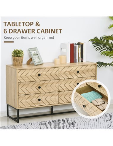 HOMCOM 6 Drawer Chest, Cabinet Storage Unit, Natural Wood Colour 831-258