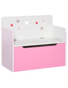 HOMCOM Kids Wooden Toy Storage Chest Chair 2 in 1 Design with Gas Stay Bar Safety Hinges Lid 60 x 30 x 50cm Pink 311-018PK