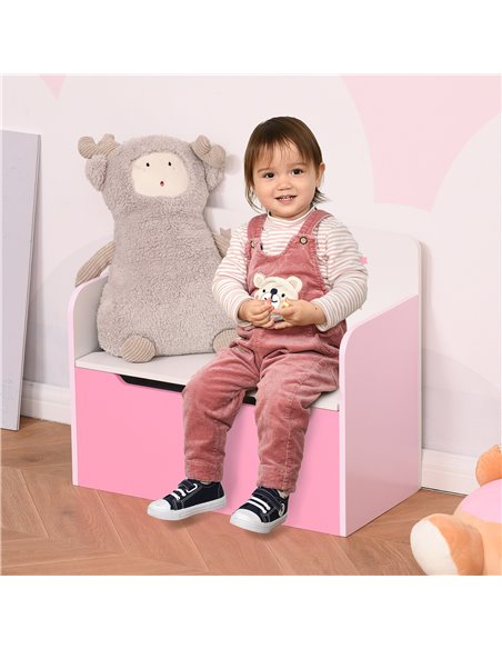 HOMCOM Kids Wooden Toy Storage Chest Chair 2 in 1 Design with Gas Stay Bar Safety Hinges Lid 60 x 30 x 50cm Pink 311-018PK - pic 34564 | FastDaddyshop