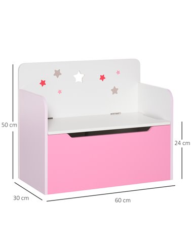 HOMCOM Kids Wooden Toy Storage Chest Chair 2 in 1 Design with Gas Stay Bar Safety Hinges Lid 60 x 30 x 50cm Pink 311-018PK
