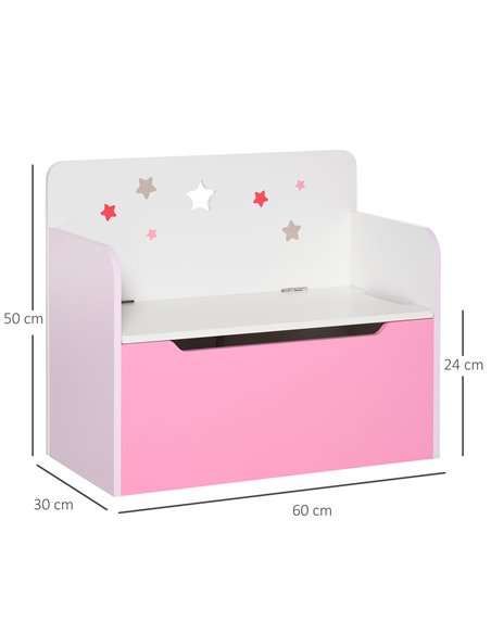 HOMCOM Kids Wooden Toy Storage Chest Chair 2 in 1 Design with Gas Stay Bar Safety Hinges Lid 60 x 30 x 50cm Pink 311-018PK - pic 34565 | FastDaddyshop