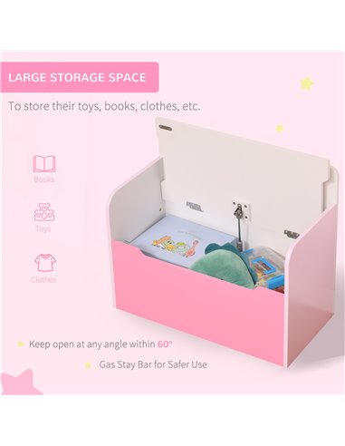 HOMCOM Kids Wooden Toy Storage Chest Chair 2 in 1 Design with Gas Stay Bar Safety Hinges Lid 60 x 30 x 50cm Pink 311-018PK