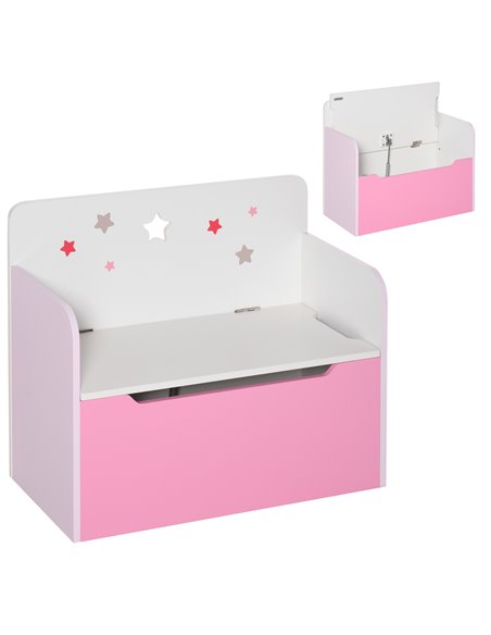 HOMCOM Kids Wooden Toy Storage Chest Chair 2 in 1 Design with Gas Stay Bar Safety Hinges Lid 60 x 30 x 50cm Pink 311-018PK - pic 34569 | FastDaddyshop