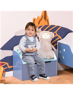 HOMCOM Kids Wooden Toy Storage Chest Chair 2 in 1 Design with Gas Stay Bar Safety Hinges Lid 60 x 30 x 50cm Blue 311-018BU 2