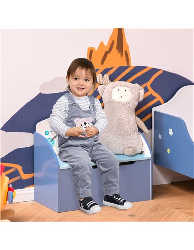 HOMCOM Kids Wooden Toy Storage Chest Chair 2 in 1 Design with Gas Stay Bar Safety Hinges Lid 60 x 30 x 50cm Blue 311-018BU