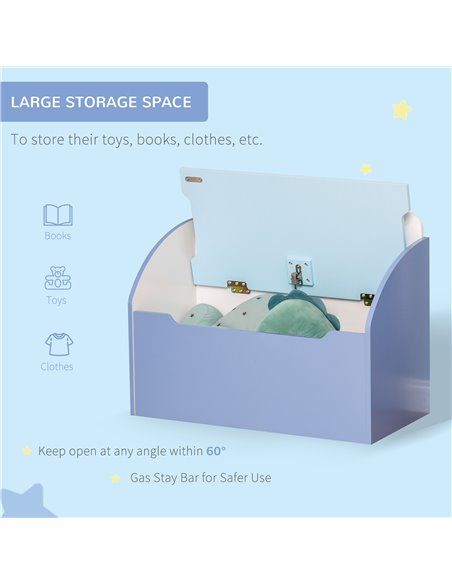HOMCOM Kids Wooden Toy Storage Chest Chair 2 in 1 Design with Gas Stay Bar Safety Hinges Lid 60 x 30 x 50cm Blue 311-018BU - pic 34575 | FastDaddyshop