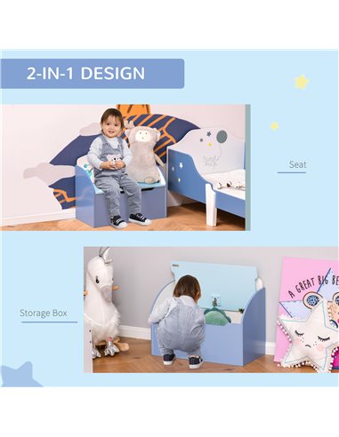 HOMCOM Kids Wooden Toy Storage Chest Chair 2 in 1 Design with Gas Stay Bar Safety Hinges Lid 60 x 30 x 50cm Blue 311-018BU
