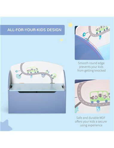 HOMCOM Kids Wooden Toy Storage Chest Chair 2 in 1 Design with Gas Stay Bar Safety Hinges Lid 60 x 30 x 50cm Blue 311-018BU