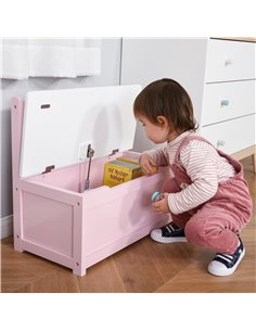 HOMCOM 2-IN-1 Wooden Toy Box Kids Seat Bench Storage Chest Cabinet Organizer with Safety Pneumatic Rod 60 x 30 x 50cm Pink 311-0 2