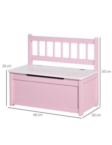 HOMCOM 2-IN-1 Wooden Toy Box Kids Seat Bench Storage Chest Cabinet Organizer with Safety Pneumatic Rod 60 x 30 x 50cm Pink 311-0