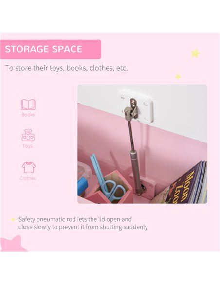 HOMCOM 2-IN-1 Wooden Toy Box Kids Seat Bench Storage Chest Cabinet Organizer with Safety Pneumatic Rod 60 x 30 x 50cm Pink 311-0 - pic 34584 | FastDaddyshop
