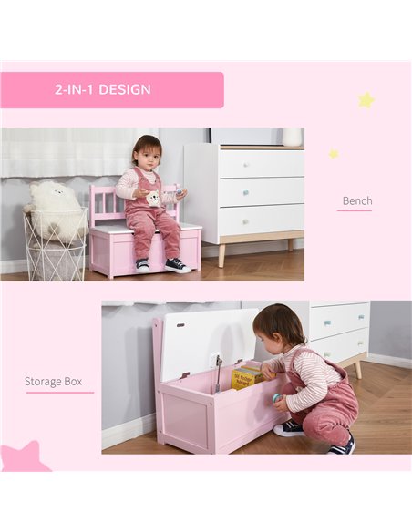HOMCOM 2-IN-1 Wooden Toy Box Kids Seat Bench Storage Chest Cabinet Organizer with Safety Pneumatic Rod 60 x 30 x 50cm Pink 311-0 - pic 34585 | FastDaddyshop