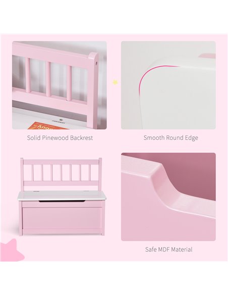 HOMCOM 2-IN-1 Wooden Toy Box Kids Seat Bench Storage Chest Cabinet Organizer with Safety Pneumatic Rod 60 x 30 x 50cm Pink 311-0 - pic 34586 | FastDaddyshop