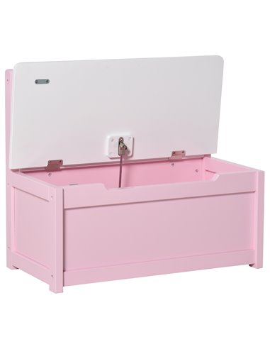 HOMCOM 2-IN-1 Wooden Toy Box Kids Seat Bench Storage Chest Cabinet Organizer with Safety Pneumatic Rod 60 x 30 x 50cm Pink 311-0