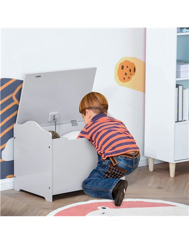 HOMCOM Wooden Kids Children Toy Storage Organizer Chest Safety Hinge Play Room Furniture Grey 60 x 40 x 48 cm 311-013GY