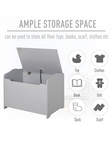 HOMCOM Wooden Kids Children Toy Storage Organizer Chest Safety Hinge Play Room Furniture Grey 60 x 40 x 48 cm 311-013GY