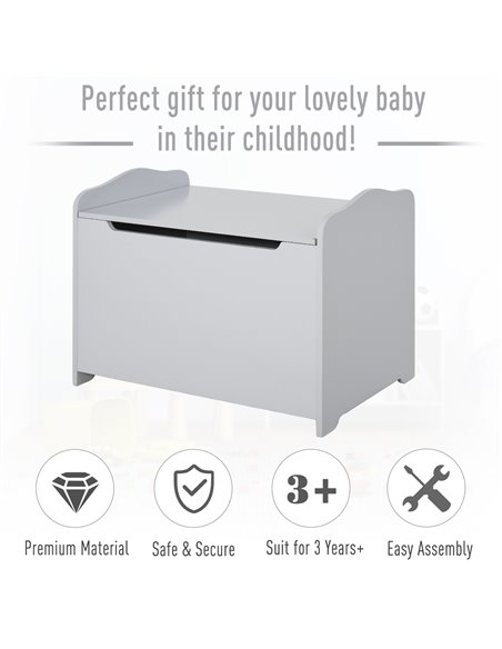 HOMCOM Wooden Kids Children Toy Storage Organizer Chest Safety Hinge Play Room Furniture Grey 60 x 40 x 48 cm 311-013GY - pic 34605 | FastDaddyshop