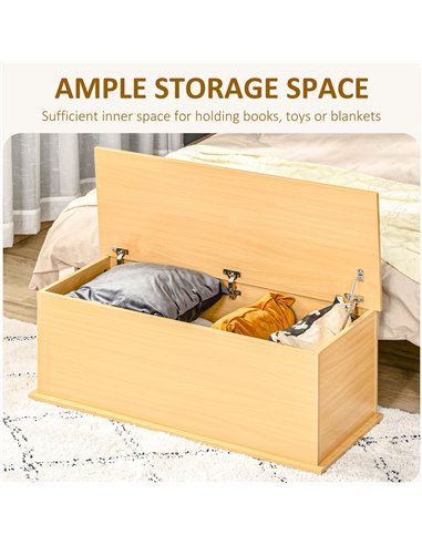 HOMCOM Wooden Storage Trunk Clothes Toy Chest Bench Seat Ottoman Bedding Blanket Trunk Container with Lid - Burlywood 833-321