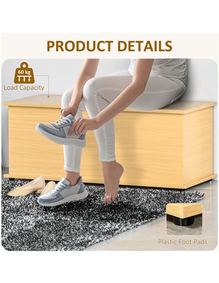 HOMCOM Wooden Storage Trunk Clothes Toy Chest Bench Seat Ottoman Bedding Blanket Trunk Container with Lid - Burlywood 833-321 - pic 34622 | FastDaddyshop