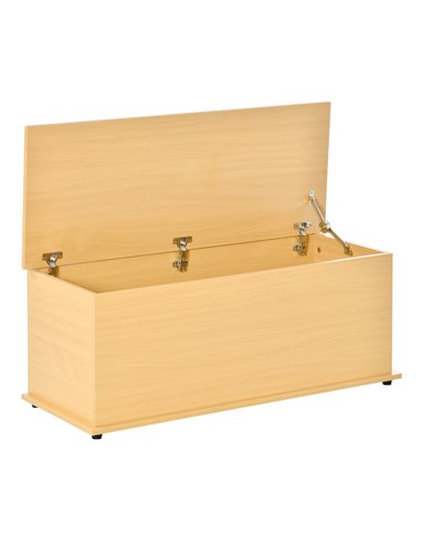 HOMCOM Wooden Storage Trunk Clothes Toy Chest Bench Seat Ottoman Bedding Blanket Trunk Container with Lid - Burlywood 833-321