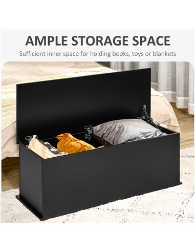 HOMCOM Wooden Storage Box Clothes Toy Chest Bench Seat Ottoman Bedding Blanket Trunk Container with Lid - Black 833-321BK
