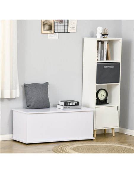 HOMCOM Wooden Storage Box Clothes Toy Chest Bench Seat Ottoman Bedding Blanket Trunk Container with Lid - White 833-321WT - pic 34636 | FastDaddyshop