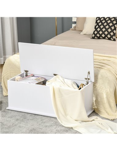 HOMCOM Wooden Storage Box Clothes Toy Chest Bench Seat Ottoman Bedding Blanket Trunk Container with Lid - White 833-321WT
