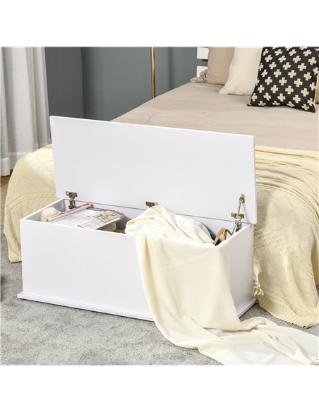 HOMCOM Wooden Storage Box Clothes Toy Chest Bench Seat Ottoman Bedding Blanket Trunk Container with Lid - White 833-321WT - pic 34640 | FastDaddyshop