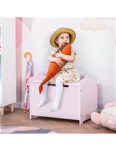 HOMCOM Wooden Kids Children Toy Storage Organizer Chest Safety Hinge Play Room Furniture Pink 60 x 40 x 48 cm 311-013PK 2