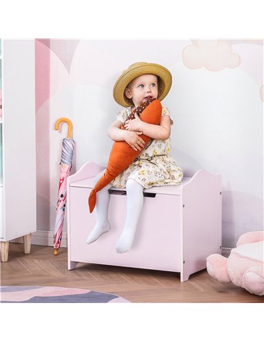 HOMCOM Wooden Kids Children Toy Storage Organizer Chest Safety Hinge Play Room Furniture Pink 60 x 40 x 48 cm 311-013PK