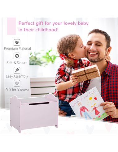 HOMCOM Wooden Kids Children Toy Storage Organizer Chest Safety Hinge Play Room Furniture Pink 60 x 40 x 48 cm 311-013PK