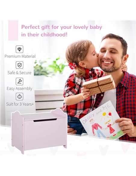 HOMCOM Wooden Kids Children Toy Storage Organizer Chest Safety Hinge Play Room Furniture Pink 60 x 40 x 48 cm 311-013PK - pic 34647 | FastDaddyshop