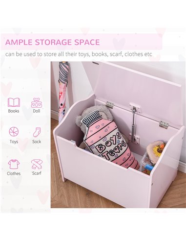 HOMCOM Wooden Kids Children Toy Storage Organizer Chest Safety Hinge Play Room Furniture Pink 60 x 40 x 48 cm 311-013PK