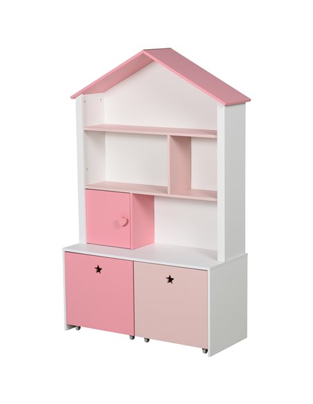 HOMCOM Kids Bookshelf Chest w/ Drawer with Wheels Baby Toy Wood Organizer Display Stand Storage Cabinet 80x34x130cm Pink 311-012 - pic 34662 | FastDaddyshop