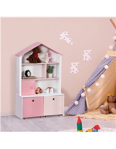 HOMCOM Kids Bookshelf Chest w/ Drawer with Wheels Baby Toy Wood Organizer Display Stand Storage Cabinet 80x34x130cm Pink 311-012 2