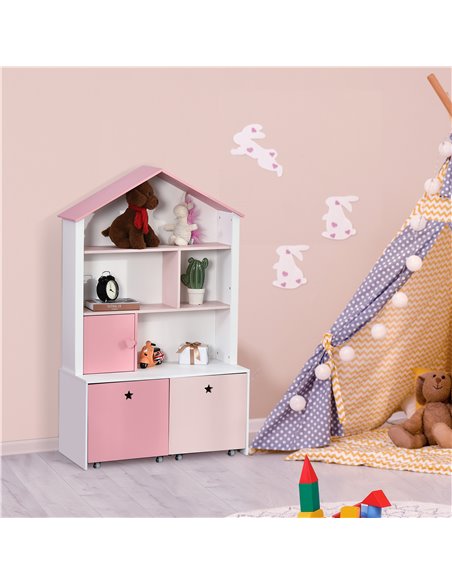 HOMCOM Kids Bookshelf Chest w/ Drawer with Wheels Baby Toy Wood Organizer Display Stand Storage Cabinet 80x34x130cm Pink 311-012 - pic 34663 | FastDaddyshop