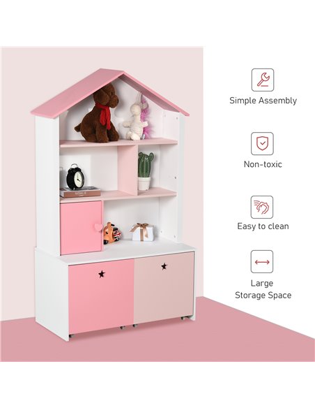 HOMCOM Kids Bookshelf Chest w/ Drawer with Wheels Baby Toy Wood Organizer Display Stand Storage Cabinet 80x34x130cm Pink 311-012 - pic 34665 | FastDaddyshop