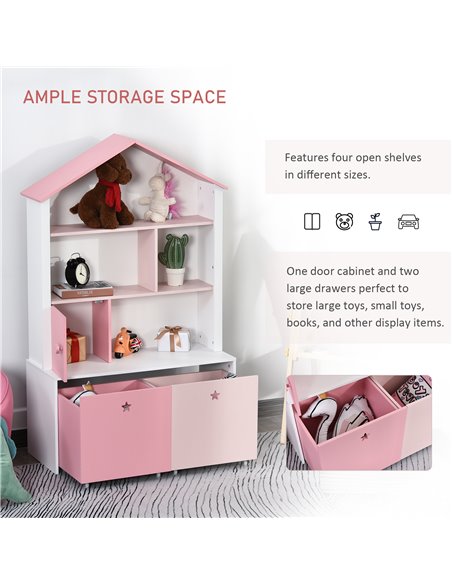 HOMCOM Kids Bookshelf Chest w/ Drawer with Wheels Baby Toy Wood Organizer Display Stand Storage Cabinet 80x34x130cm Pink 311-012 - pic 34667 | FastDaddyshop