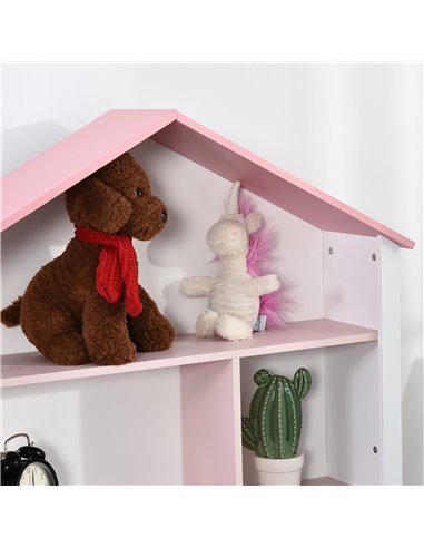 HOMCOM Kids Bookshelf Chest w/ Drawer with Wheels Baby Toy Wood Organizer Display Stand Storage Cabinet 80x34x130cm Pink 311-012