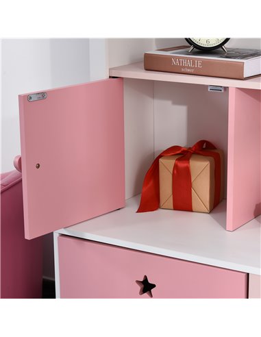 HOMCOM Kids Bookshelf Chest w/ Drawer with Wheels Baby Toy Wood Organizer Display Stand Storage Cabinet 80x34x130cm Pink 311-012
