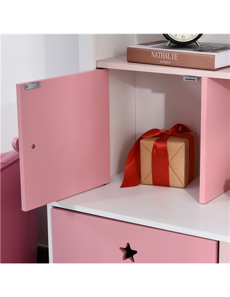 HOMCOM Kids Bookshelf Chest w/ Drawer with Wheels Baby Toy Wood Organizer Display Stand Storage Cabinet 80x34x130cm Pink 311-012 - pic 34670 | FastDaddyshop
