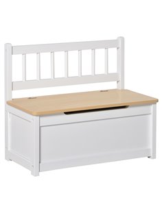 HOMCOM 2-IN-1 Wooden Toy Box Seat Bench Storage Chest Cabinet Organizer with Safety Pneumatic Rod 60 x 30 x 50cm White 311-034