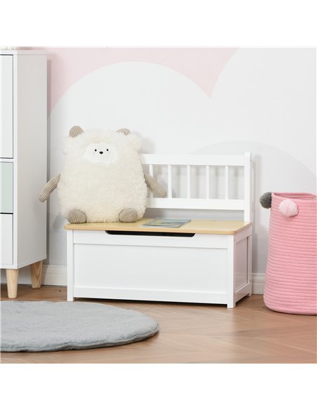 HOMCOM 2-IN-1 Wooden Toy Box Seat Bench Storage Chest Cabinet Organizer with Safety Pneumatic Rod 60 x 30 x 50cm White 311-034 - pic 34672 | FastDaddyshop