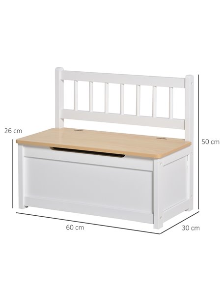HOMCOM 2-IN-1 Wooden Toy Box Seat Bench Storage Chest Cabinet Organizer with Safety Pneumatic Rod 60 x 30 x 50cm White 311-034 - pic 34673 | FastDaddyshop