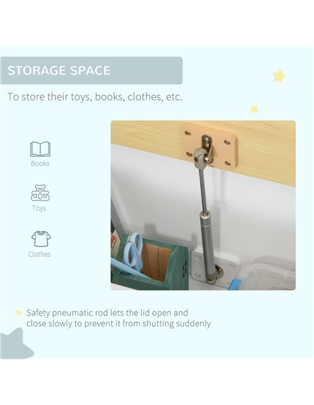 HOMCOM 2-IN-1 Wooden Toy Box Seat Bench Storage Chest Cabinet Organizer with Safety Pneumatic Rod 60 x 30 x 50cm White 311-034 - pic 34675 | FastDaddyshop